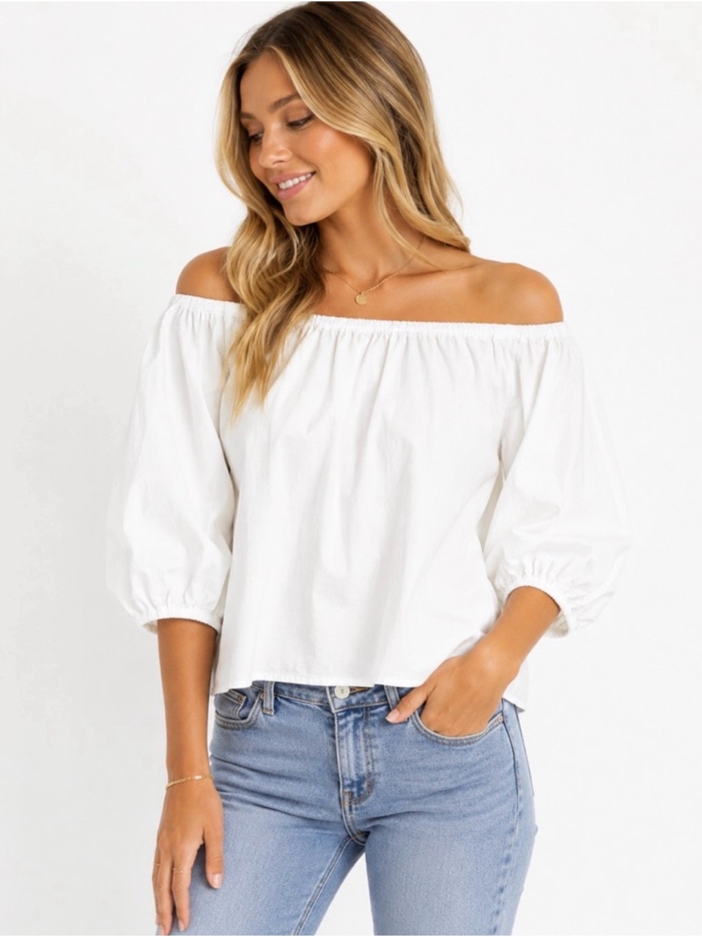 Anthropologie Holding Horses White Off Shoulder Cotton Puff Sleeve Top L